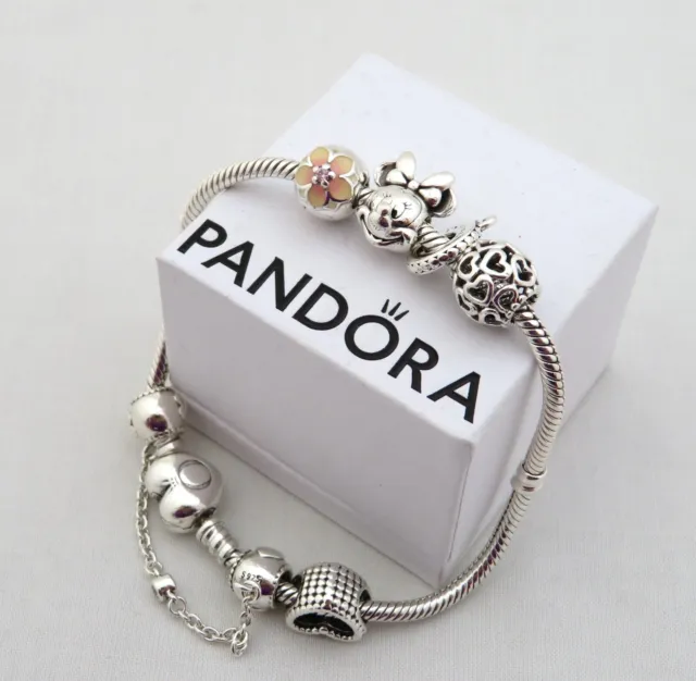 Pandora Bracciale Moments In Argento 925 Chiusura Cuore + 6 Charms Listino € 214