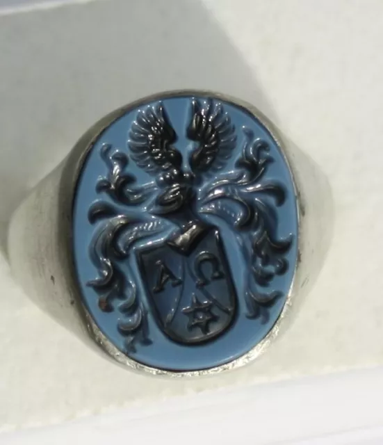 Very Heavy  Silver Two Layer Agate Signet Intaglio Seal Ring