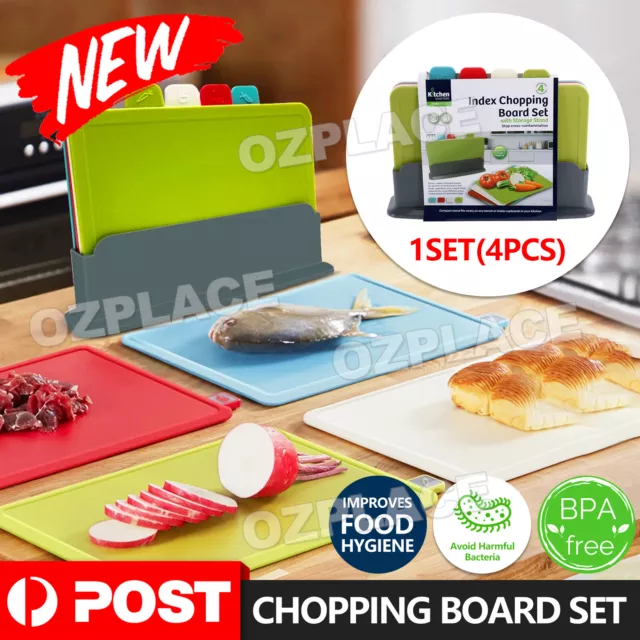 Coloured Chopping Board Set Cutting Boards Index With Stand Holder Juice Grooves