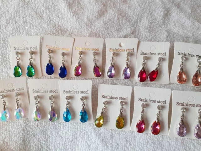 Joblot 50 Pairs Mixed Colour tear drop Glass crystal  Earrings - NEW wholesale C