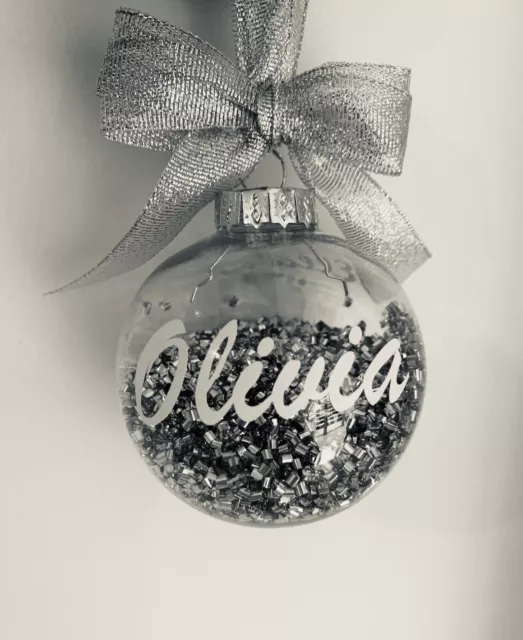 Personalised Christmas Tree Decoration Any Name Bauble Silver