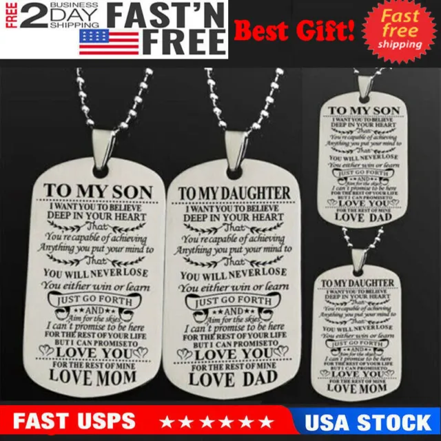 To My Son Daughter Gift From Dad Mom Military Dog Tag Pendant Necklace Xmas Gift