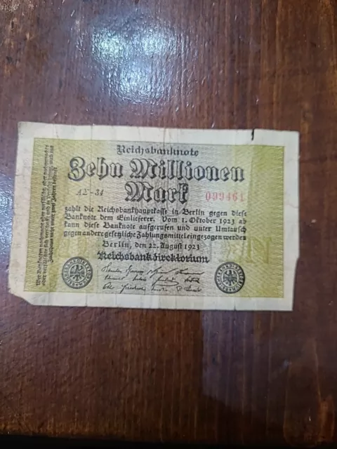 Dated : 1 October 1923 - Germany - 10 Million Mark Reichsbanknote - 099461