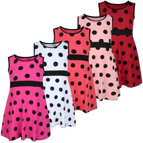 Ragazze Casual Fantasia a Pois Abito Bambini Top senza Maniche Estivo Gonna 3-14