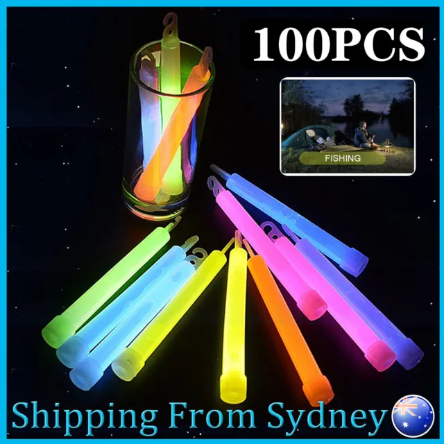 100PCS Glow Sticks 6 Inches Hook Glowsticks Lanyard Poi Party Glow in the dark