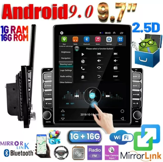 9.7'' 2Din Autoradio Android 9.0 Mit GPS Navi Vertikales Bluetooth Stereo USB FM