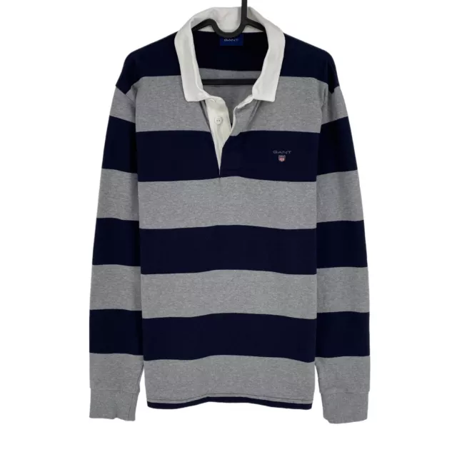 GANT Grey Bar Stripe Heavy Rugger Polo Sweater Pullover Size L