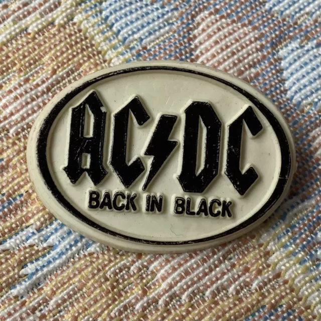 Vintage AC/DC Back in Black 3D Plastic Pin Badge. Rock Music AC DC logo 80s