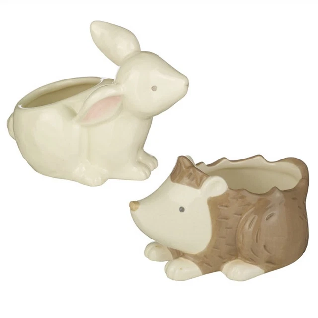 Baby Bunny & Hedgehog Cotton Ball and Swab Holder Set - New