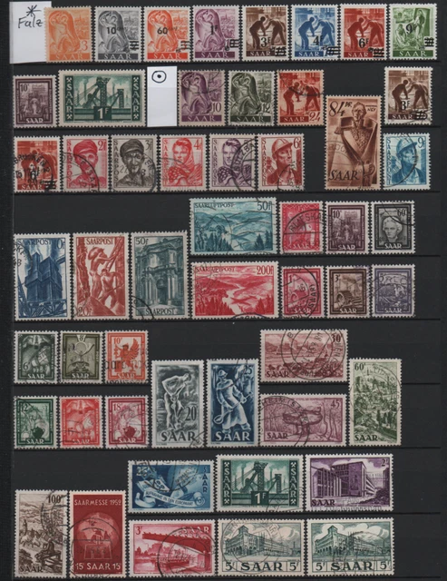 Saarland 1947-1952, 42 Briefmarken gestempelt, 10x Falz *, Michel 103,00 (M68)