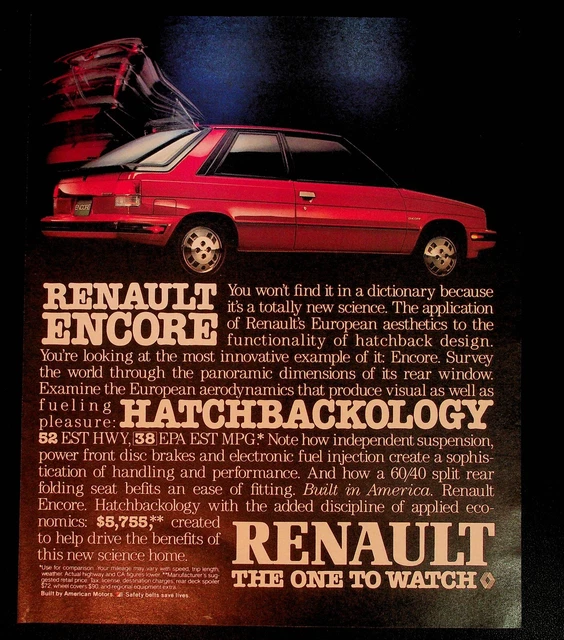 1984 Renault Encore hatchback red car photo American Motors vintage print ad