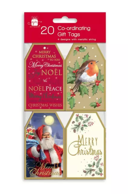 Pack of 20 Coordinating Elegant Design Christmas Gift Tag With Metalic String