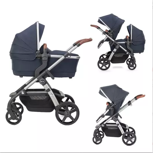 Silver Cross Wave 4 In 1 Pram/PushChair In Indigo Blue + Change Bag + Foot Muff