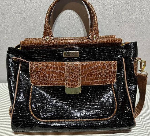 Samantha Brown Dowel Carry On Bag Black Croc Brown Trim-Excellent Condition