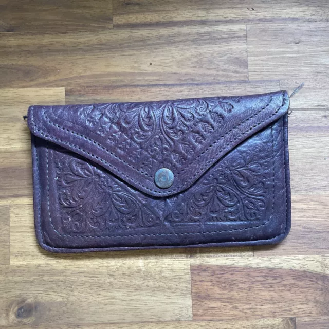 BOHO Embossed Bali Small Leather Purple Wallet Coin Purse B39