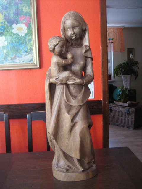 LARGE OLDER MADONNA Mary with Jesus child wood carved 63 cm high very ...
