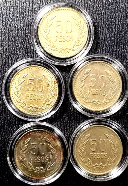 1980^ Republica De Colombia  50 Pesos coin 5pcs(+FREE 1 coin)#24759