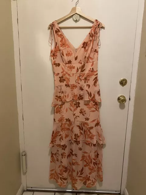 ML Monique Lhuillier Floral Chiffon Tiered Maxi Dress Size 6 Petite 3