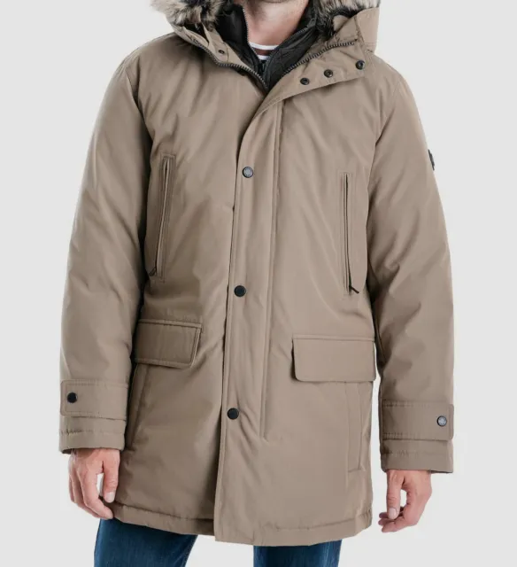 $429 Michael Kors Men's Beige Bib Snorkel Faux-Fur Trim Parka Coat Jacket Size L