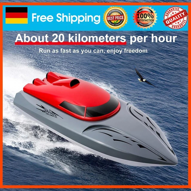 OBEST Barca Telecomandata 2.4GHz Con Luci LED - Motoscafo Ad Alta Velocità 20km/h, 2 Batterie, Anticollisione, Per Piscina E Lago - 2