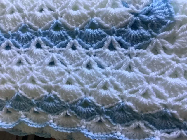 Baby Blanket. Blue And White. Hand Crochet