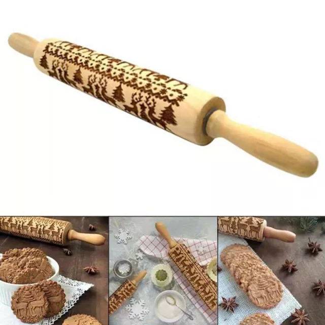 35 cm Ciervo de Navidad en relieve Pin Rodante Hágalo usted mismo Pasta Galletas Cocina Hornear TAGZ8