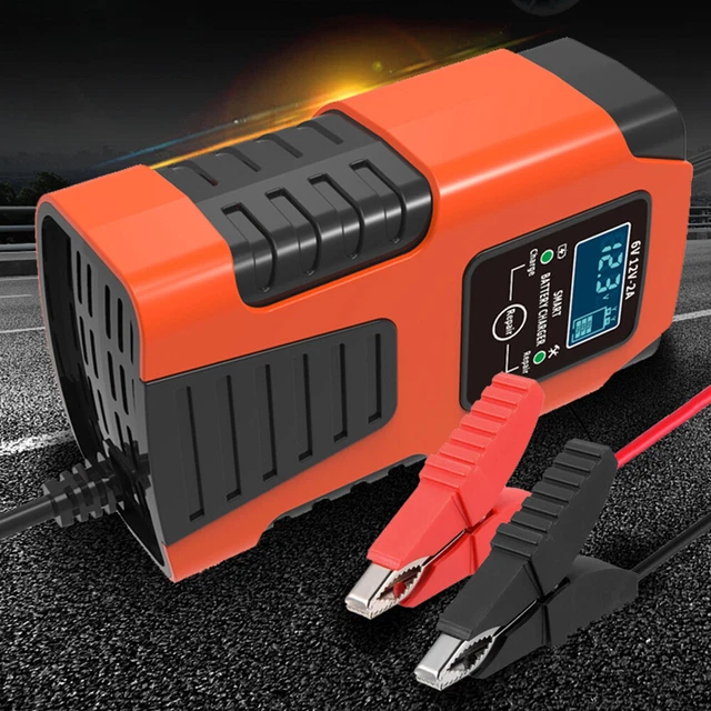 E# Digital Car Battery Charger LCD Display 6V 12V 2A Portable for Lead-Acid GEL