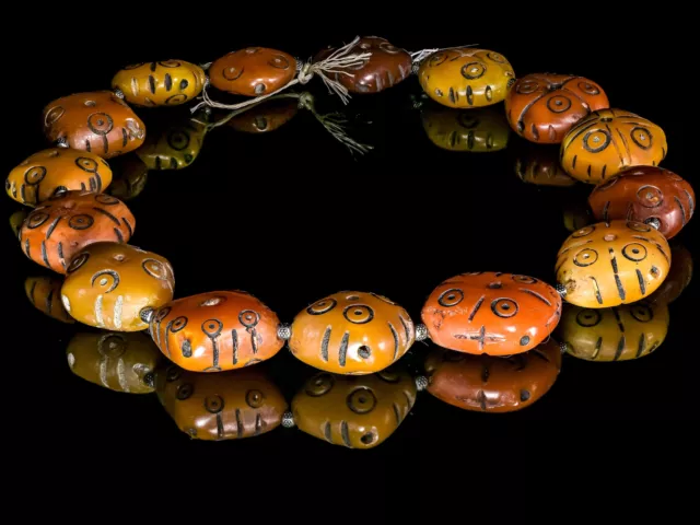 A Strand of Faux Amber Carved Diamond-Shaped Resin Beads from Morocco, M00653A