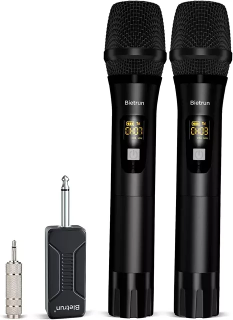 Wireless Microphone, Bietrun UHF Metal Dual Handheld Cordless Dynamic Mic System