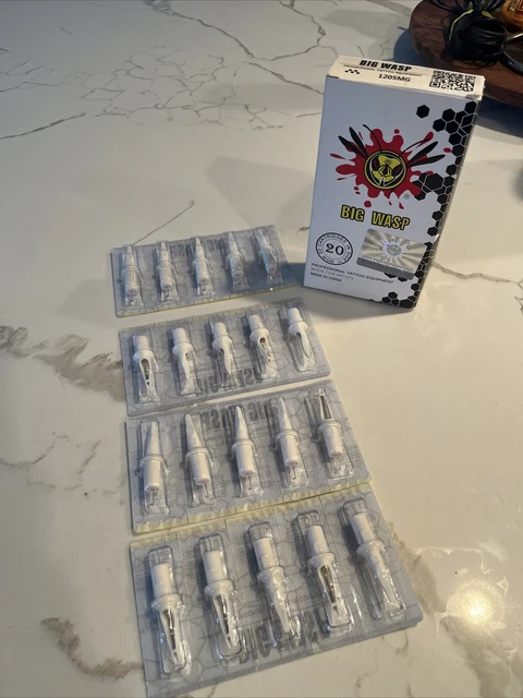 Cartuchos de seguridad para tatuajes profesionales Big Wasp 1205MG 20 unidades ¡NUEVOS Y SELLADOS!¡!