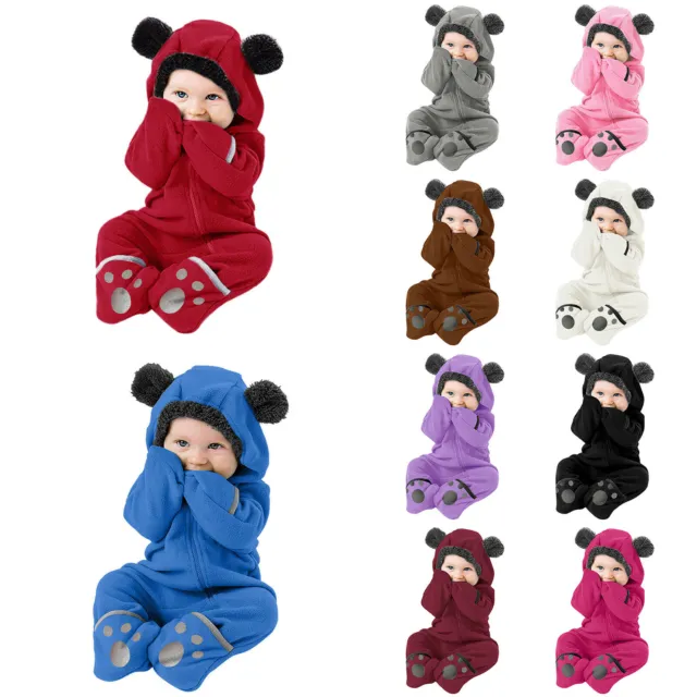 Bear Hooded Romper Jumpsuit Bodysuit Clothes Newborn Baby Boy Girl Outfits