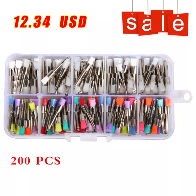 200 PCS Mixed Color Nylon Latch Flat Polishing Polisher Prophy Dental Brush DARA