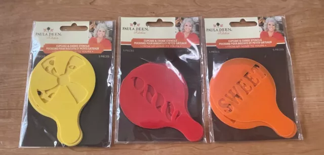 Lote de 3 paquetes de plantillas de cupcake y galletas Paula Deen 15 diseños totales nunca abiertos