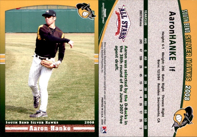 Aaron Hanke 2008 Grandstand South Bend Silver Hawks #11 Card *AutographDen*