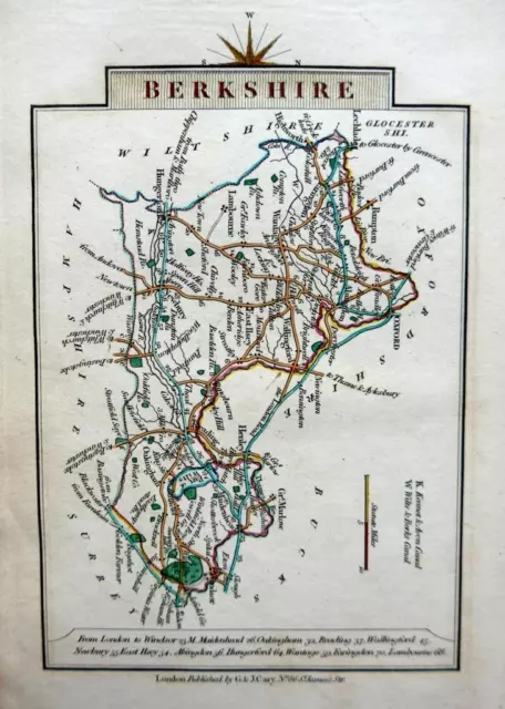 BERKSHIRE WINDSOR  MINIATURE MAP BY JOHN CARY c1828 GENUINE ANTIQUE