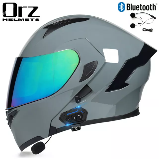 Bluetooth DOT Motorcycle Helmet Full Face Dual Visor Flip Up Modular Helmet