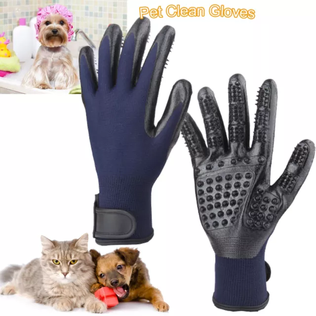 2x Pet Grooming Gloves Brush Dog Cat Fur Hair Removal Mitt Massage Deshedding