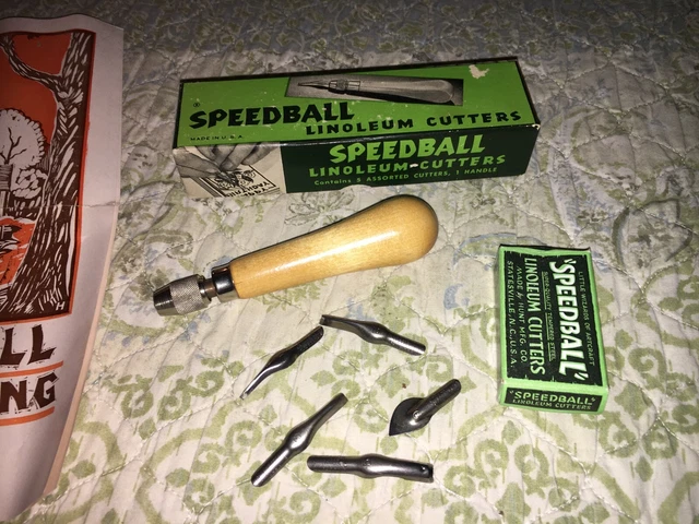 Cortador de linóleo vintage Speedball no 1 con cuchillas cortadoras adicionales 1 2 3 5 6 in cajas