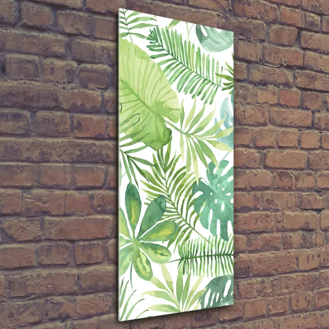 Wandbild Kunst-Druck auf Hart-Glas hochkant 50x125 Tropische Blätter