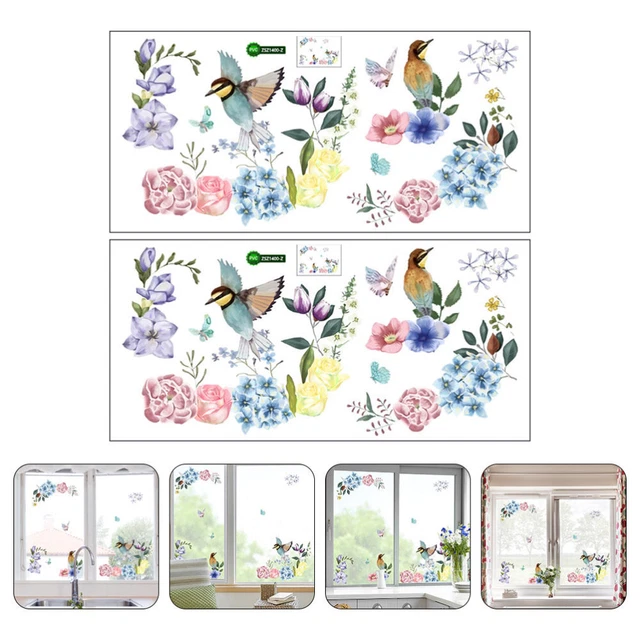 PVC Pájaro Vidrio Pegatina Decoración Ventanas Hogar Flores Anticolisiones