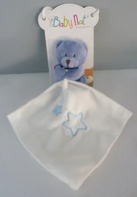 35. DOUDOU BABY NAT' OURS MOUCHOIR Bleu blanc étoile ourson bonbon 10cm - NEUF