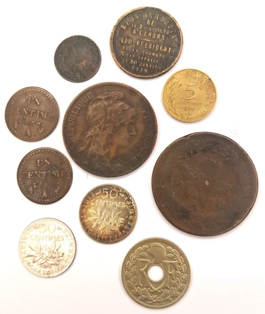Lot de 9 monnaies de France et 1 jeton années diverses