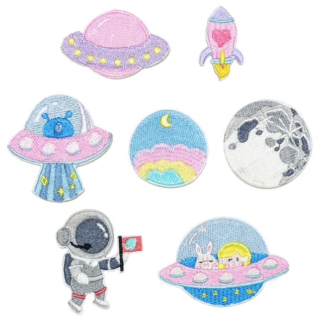 Hoja magnética rosa de parches bordados de poliéster para astronauta