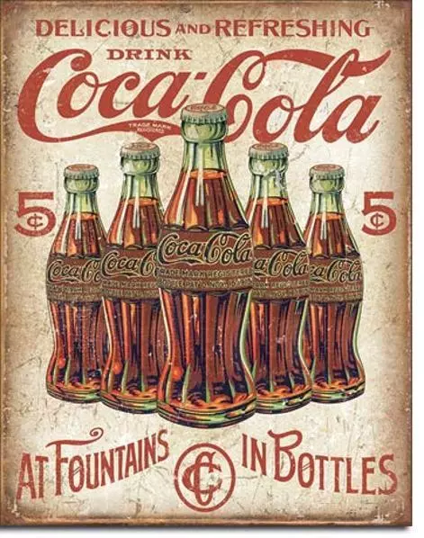 Coca Cola Flaschen Schild Vintage Design USA Metall Werbung Plakat