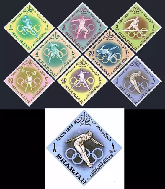 Sharjah 1964 Tokyo Olympics + S/S Mnh Sports, Field & Track