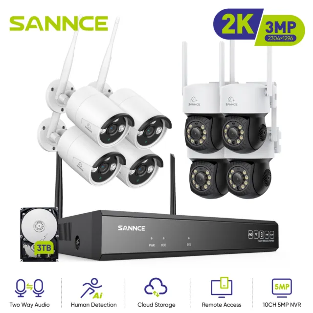 SANNCE 3MP Überwachungskamera System Außen WLAN 2-Wege-Audio Funk CCTV 10CH NVR