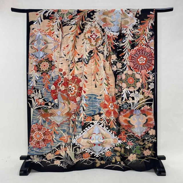 Furisode Color Uchikake  VINTAGE Japanese Kimono Silk summer classic 1512