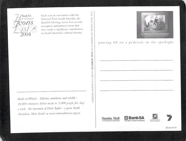 S0077 Australia BankSA 2004 Icon Meals on Wheels postcard 2