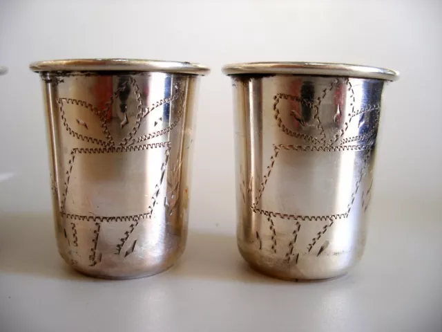 Antique Old Palestine Mandat Eretz Israel 6 Kuddish Cups 833 LG Silver Monogram 2