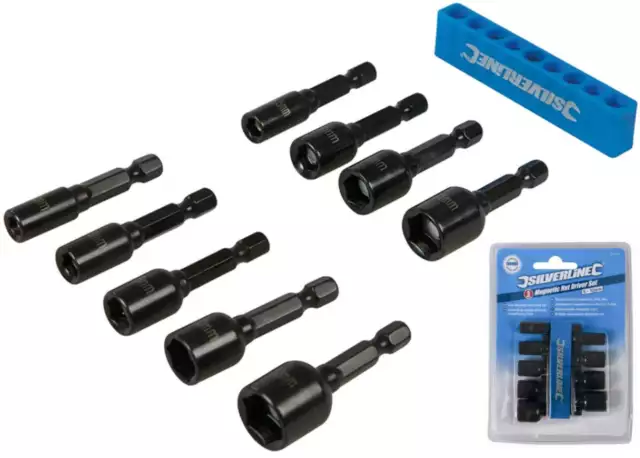 Silverline Magnetic Nut Socket Driver Set 5mm - 12mm Metric For Impact Drill